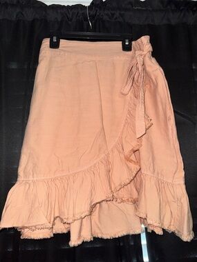 Anthropologie Peach Asymmetrical Ruffle Wrap Skirt